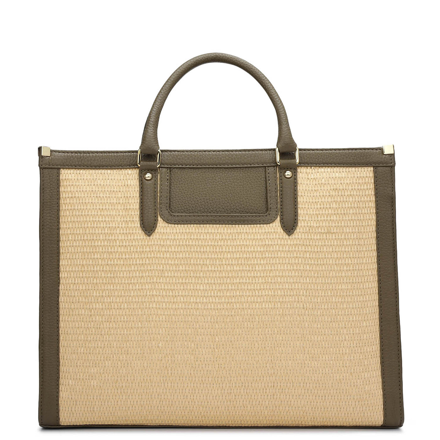 Medium Raffia Wax Leather Book Tote - Beige & Moss