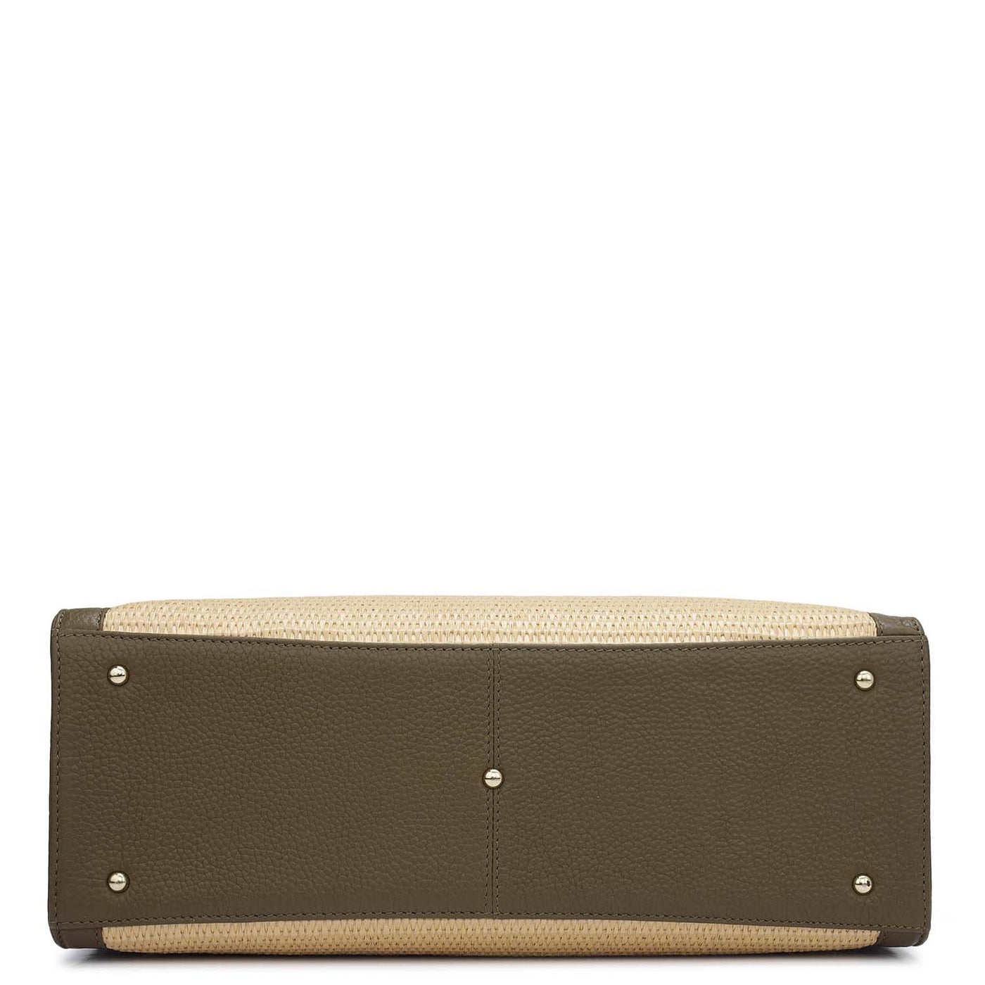 Medium Raffia Wax Leather Book Tote - Beige & Moss