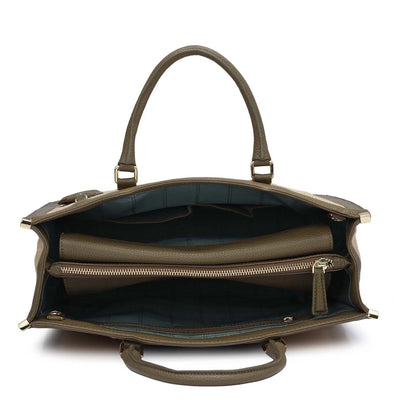 Medium Raffia Wax Leather Book Tote - Beige & Moss