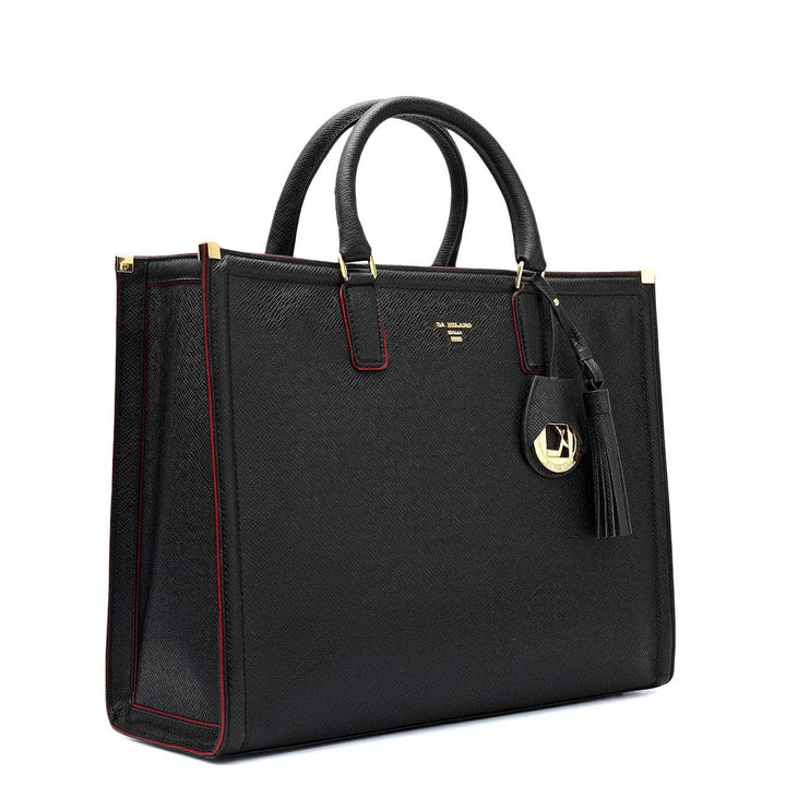 Medium Franzy Leather Book Tote - Black