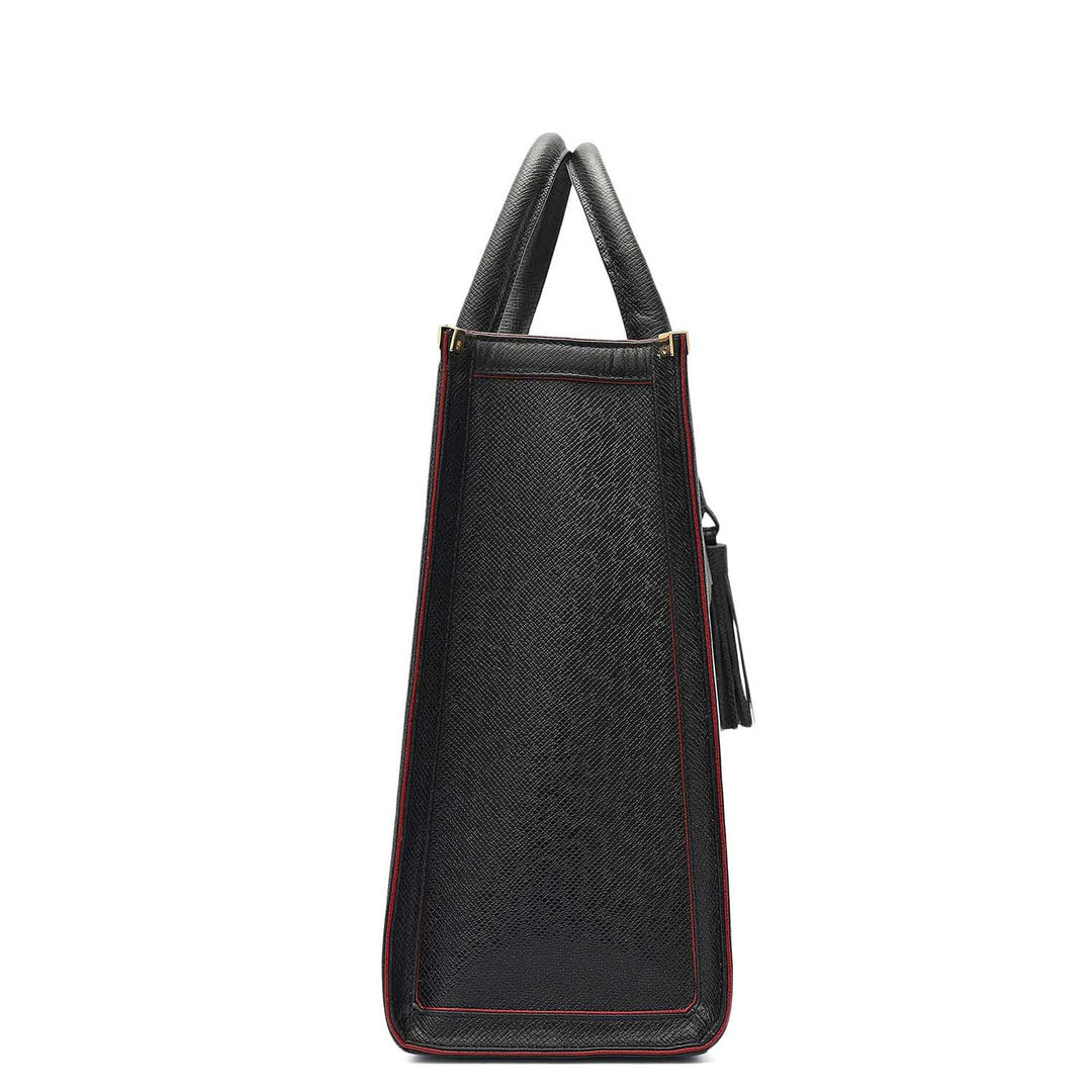 Medium Franzy Leather Book Tote - Black
