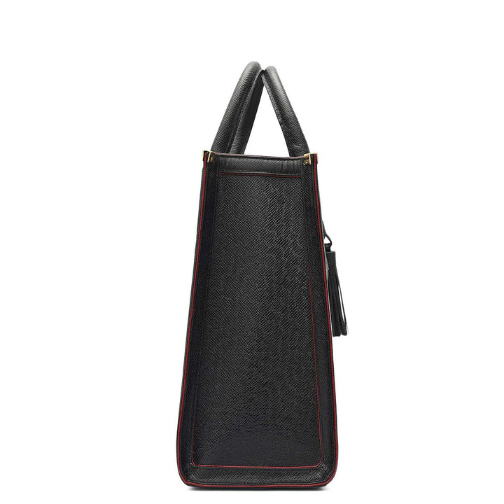 Medium Franzy Leather Book Tote - Black