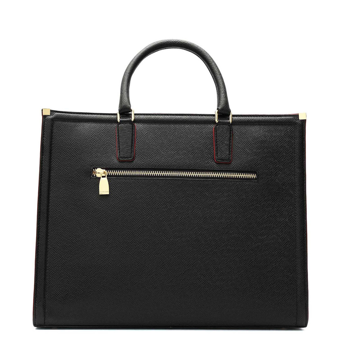 Medium Franzy Leather Book Tote - Black