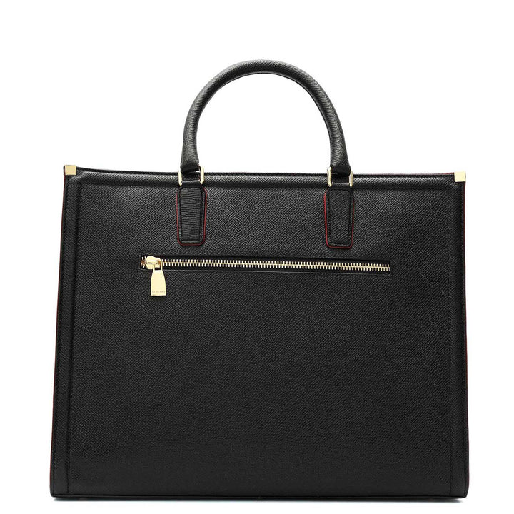 Medium Franzy Leather Book Tote - Black