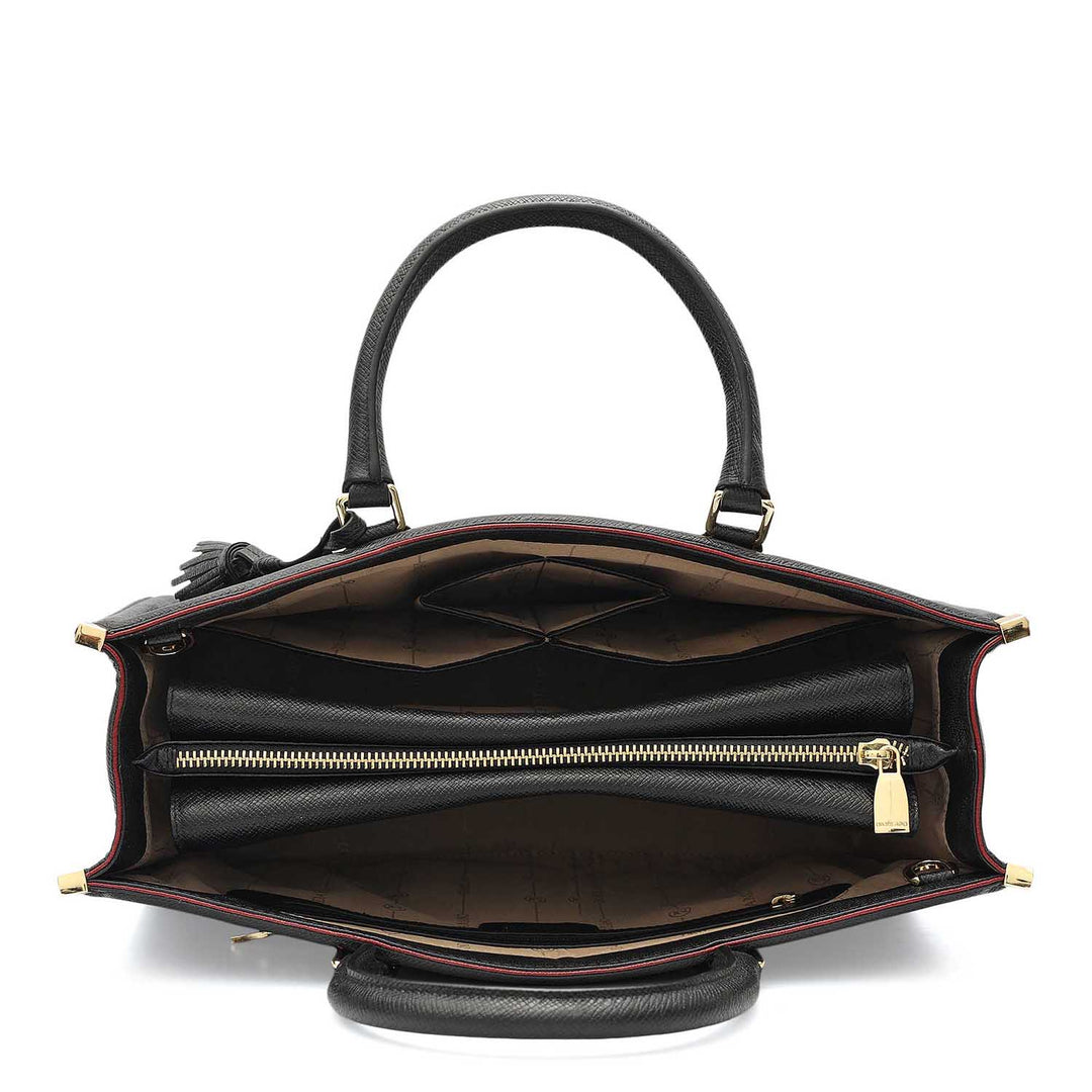 Medium Franzy Leather Book Tote - Black