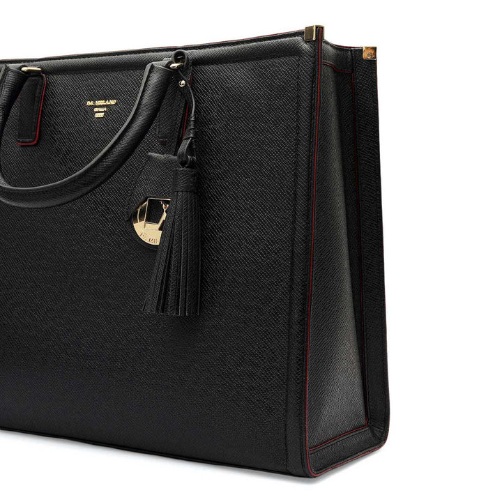 Medium Franzy Leather Book Tote - Black