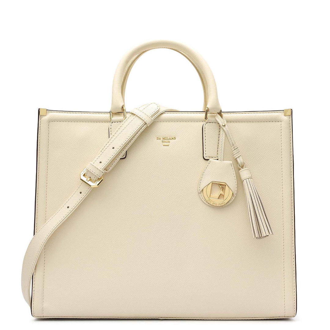 Medium Franzy Leather Book Tote - Marshmallow