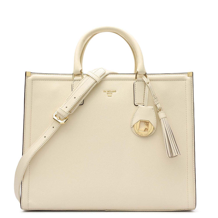 Medium Franzy Leather Book Tote - Marshmallow