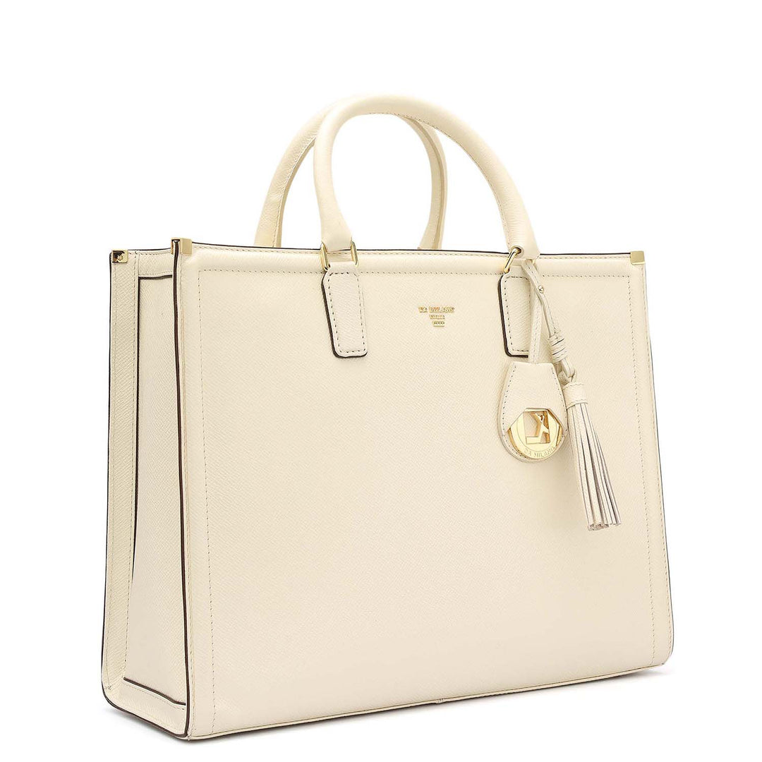 Medium Franzy Leather Book Tote - Marshmallow