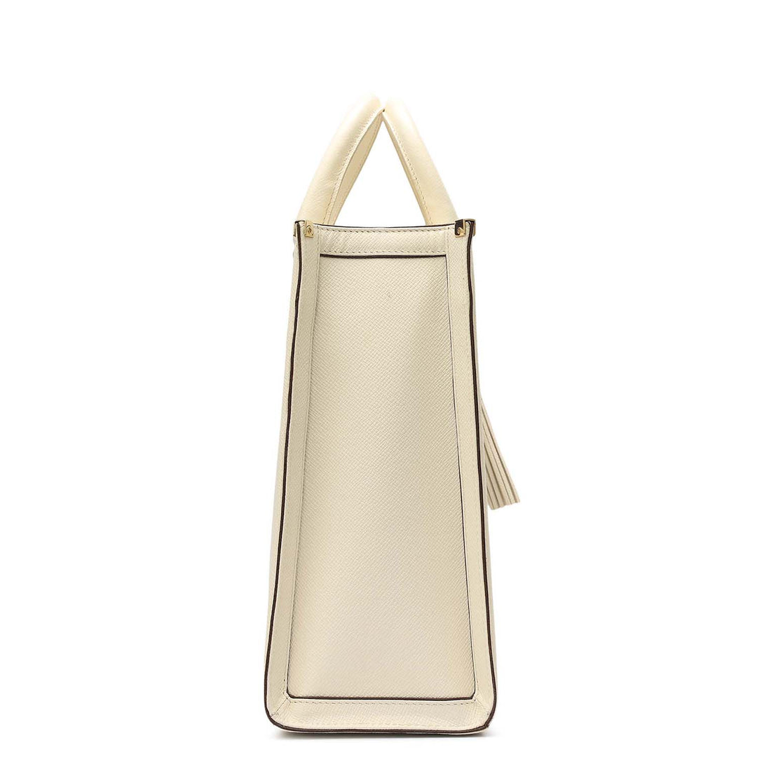 Medium Franzy Leather Book Tote - Marshmallow