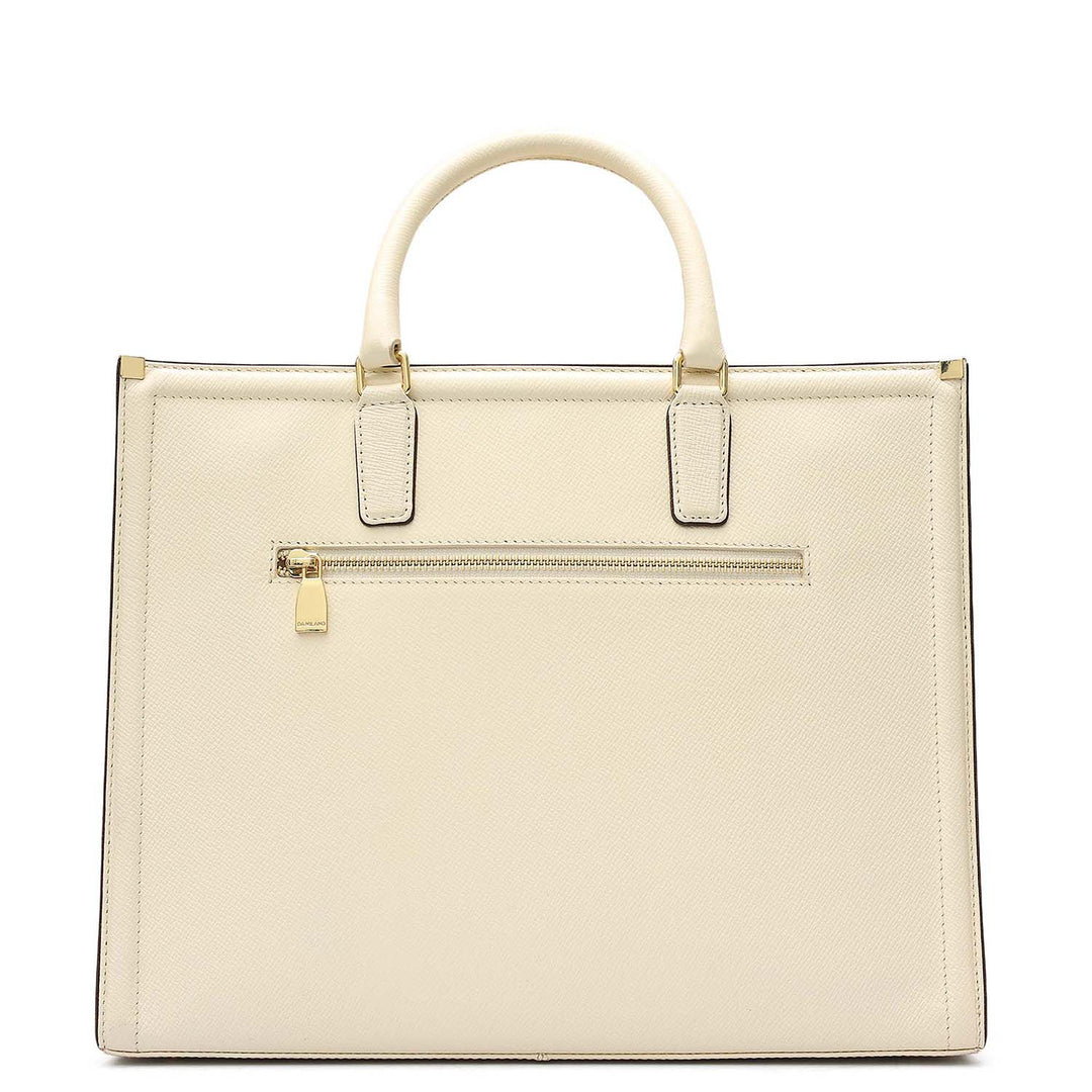 Medium Franzy Leather Book Tote - Marshmallow