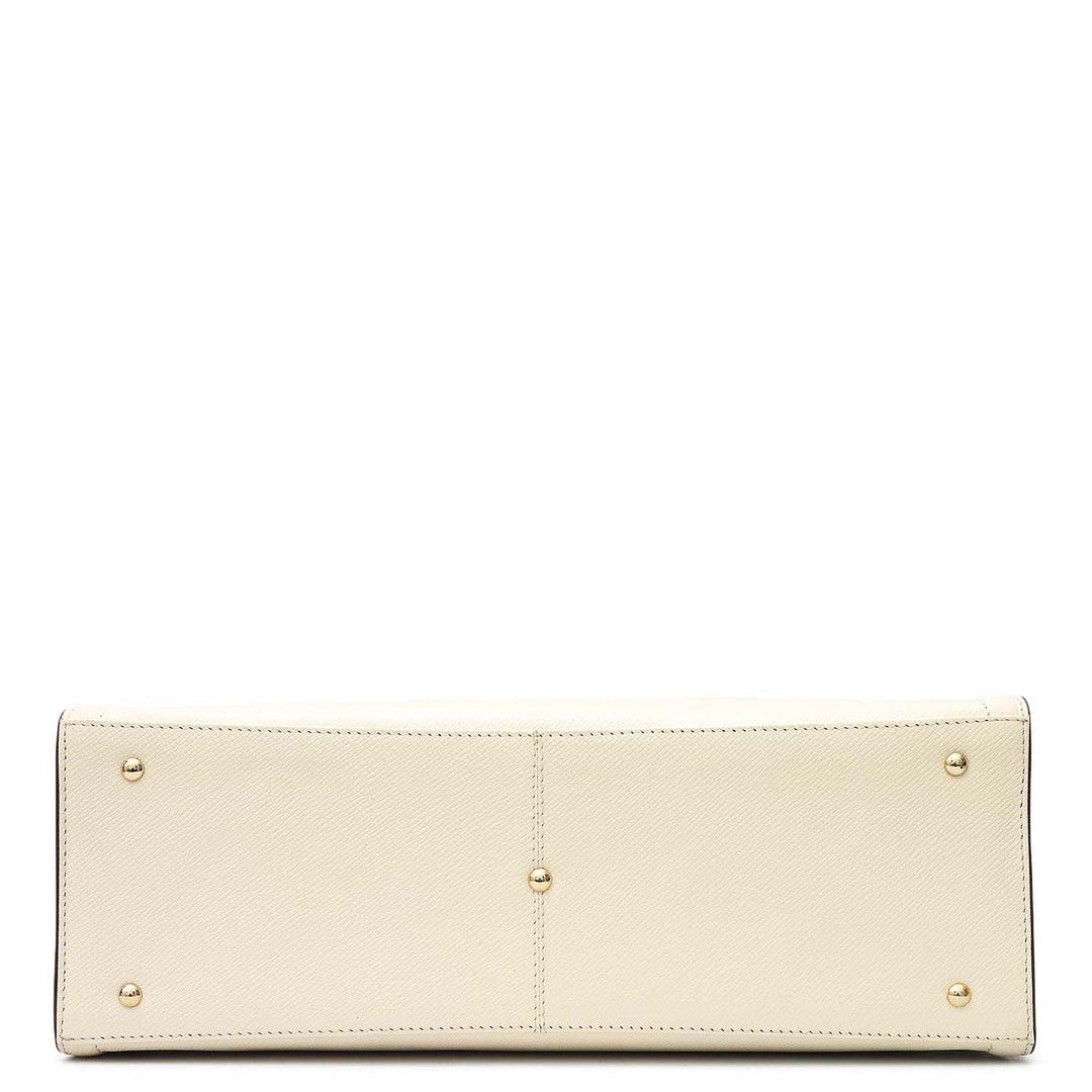 Medium Franzy Leather Book Tote - Marshmallow