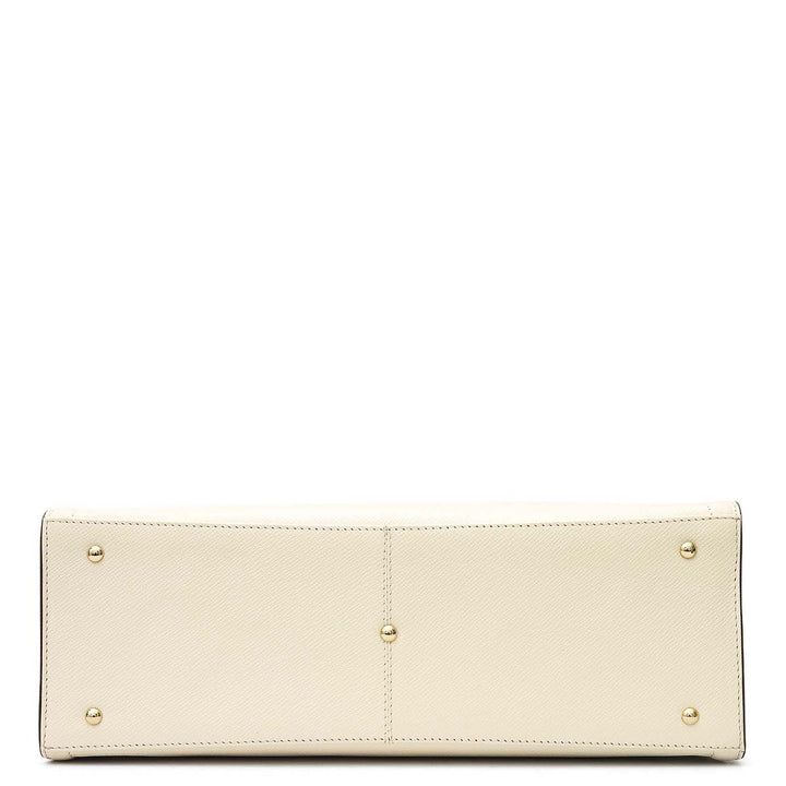 Medium Franzy Leather Book Tote - Marshmallow