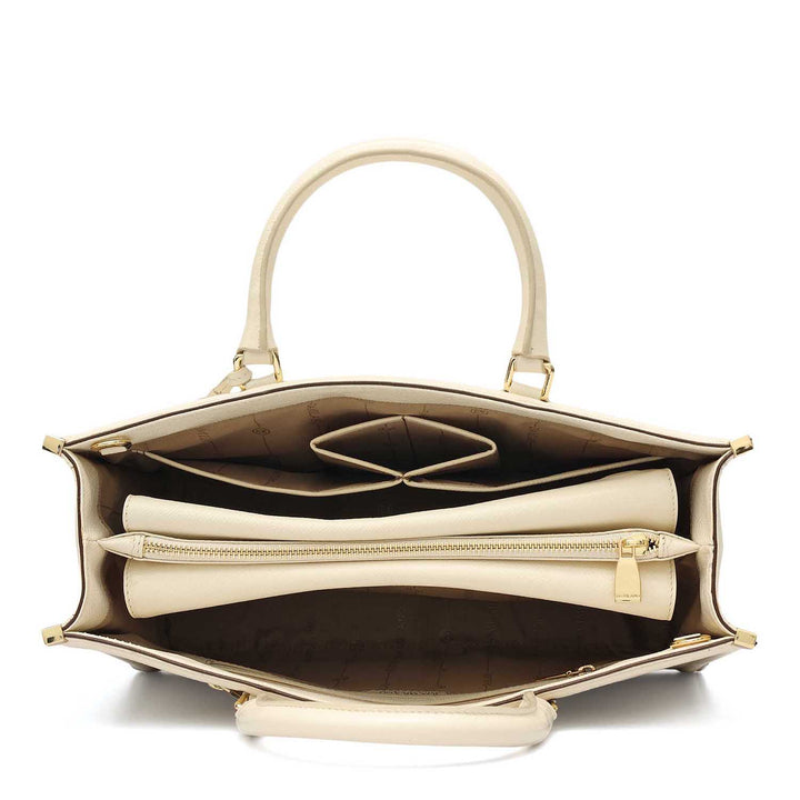 Medium Franzy Leather Book Tote - Marshmallow