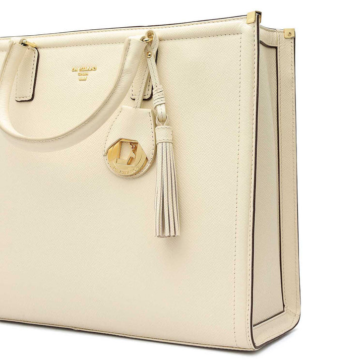 Medium Franzy Leather Book Tote - Marshmallow