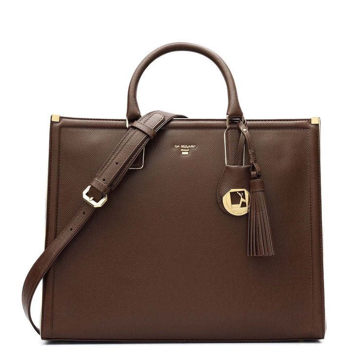 Medium Franzy Leather Book Tote - Walnut