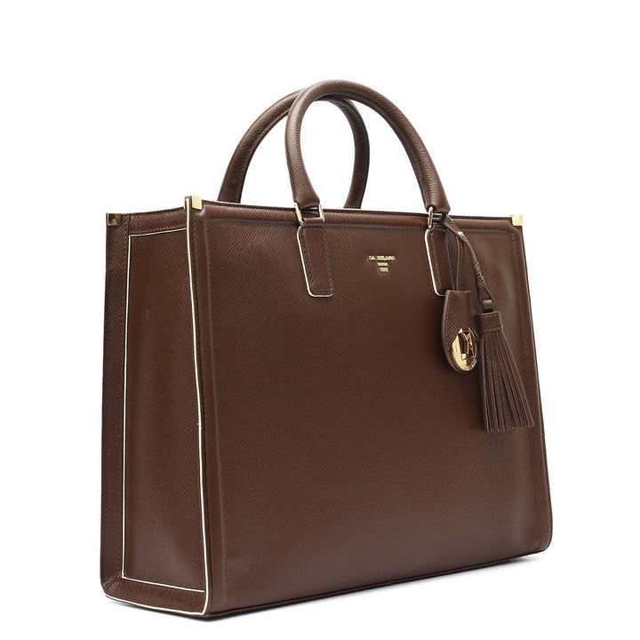 Medium Franzy Leather Book Tote - Walnut