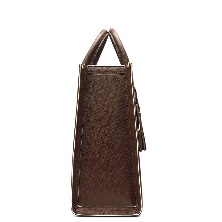 Medium Franzy Leather Book Tote - Walnut