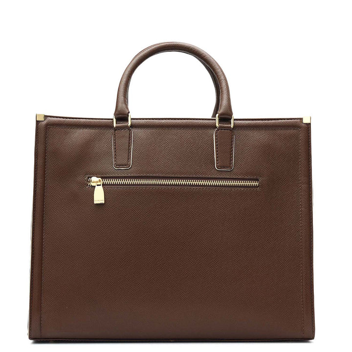 Medium Franzy Leather Book Tote - Walnut