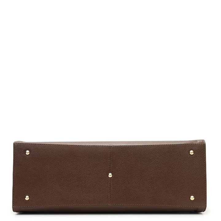 Medium Franzy Leather Book Tote - Walnut