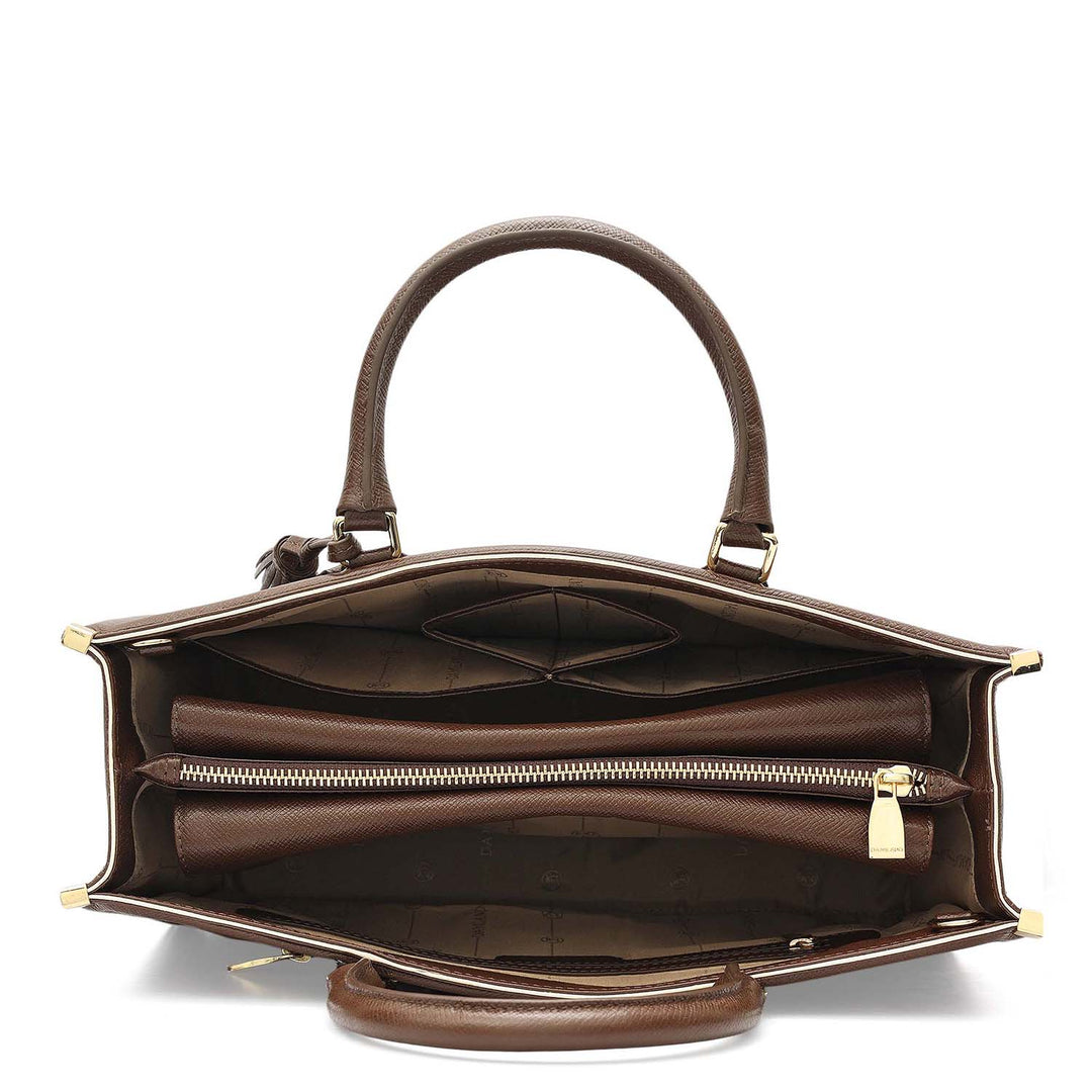 Medium Franzy Leather Book Tote - Walnut