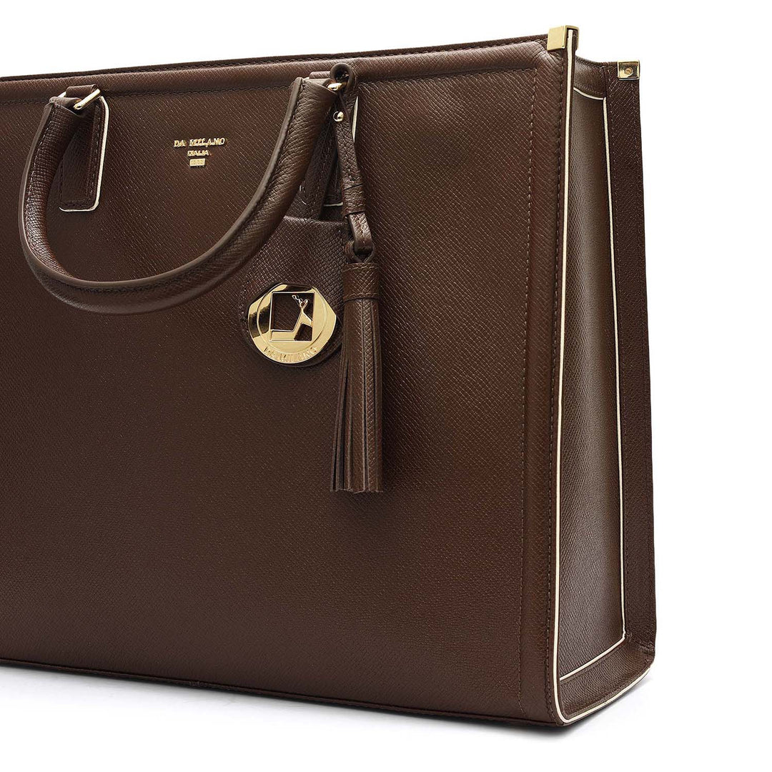 Medium Franzy Leather Book Tote - Walnut