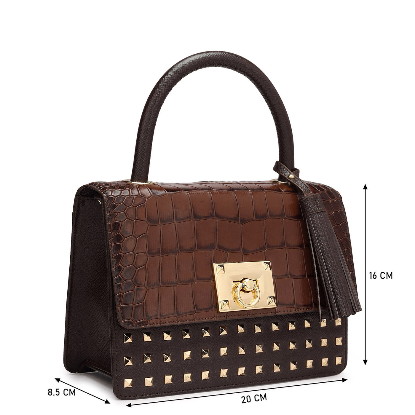 Small Croco Franzy Leather Satchel - Brown
