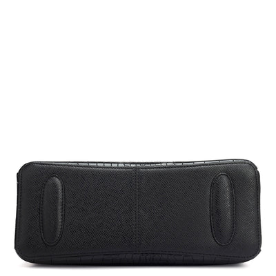 Small Croco Leather Shoulder Bag - Black