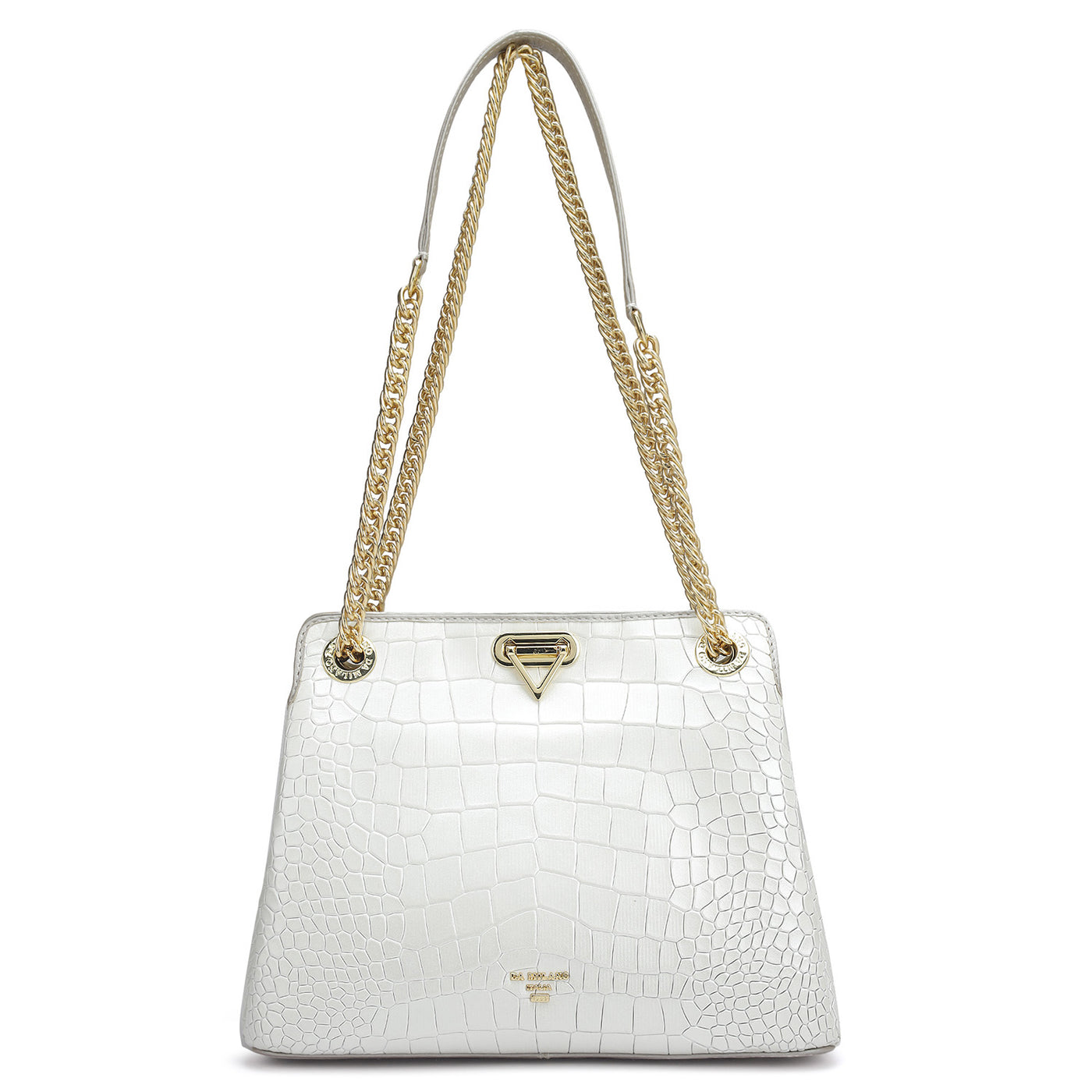 Small Croco Leather Shoulder Bag - Pearl