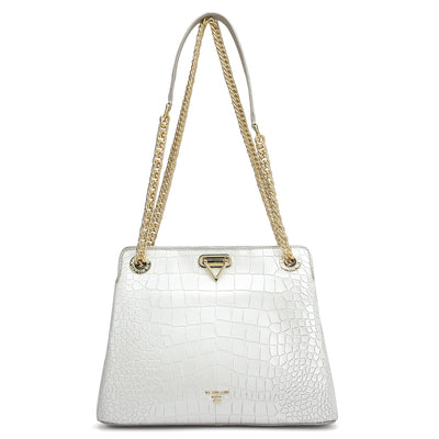 Small Croco Leather Shoulder Bag - Pearl