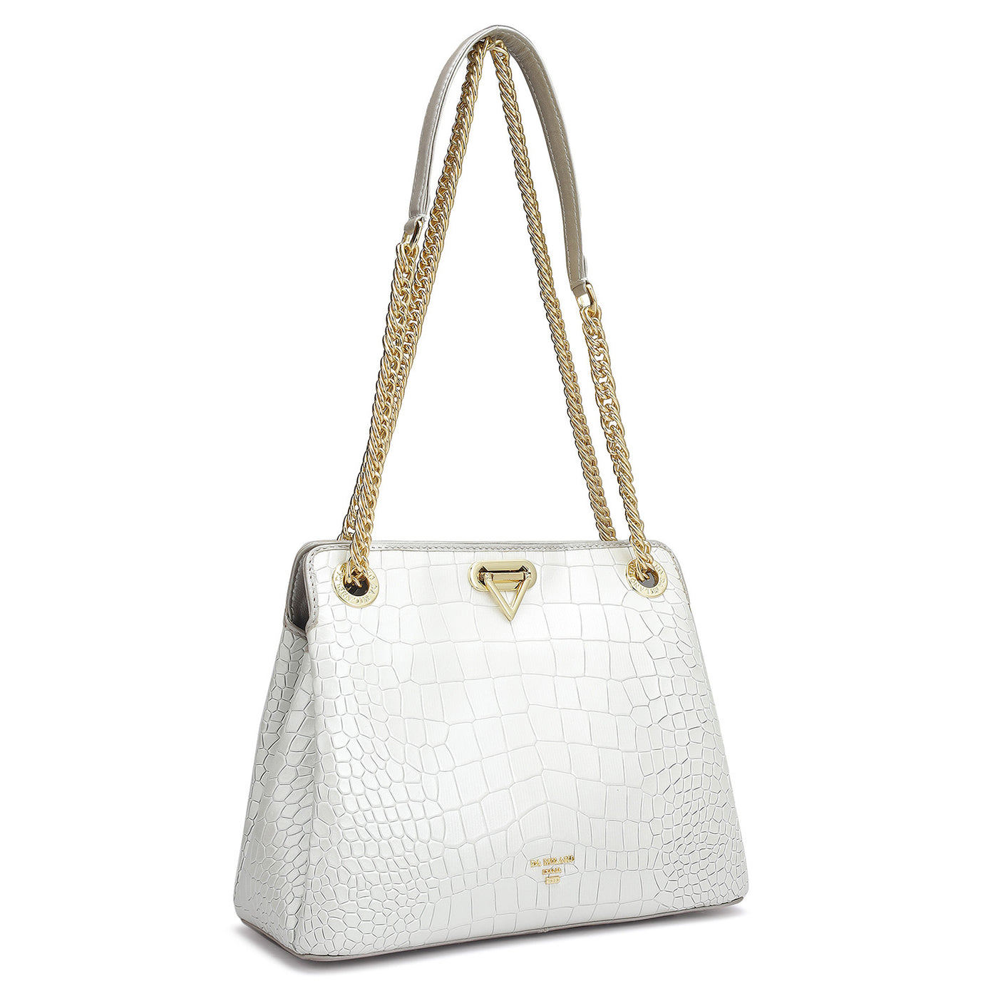 Small Croco Leather Shoulder Bag - Pearl