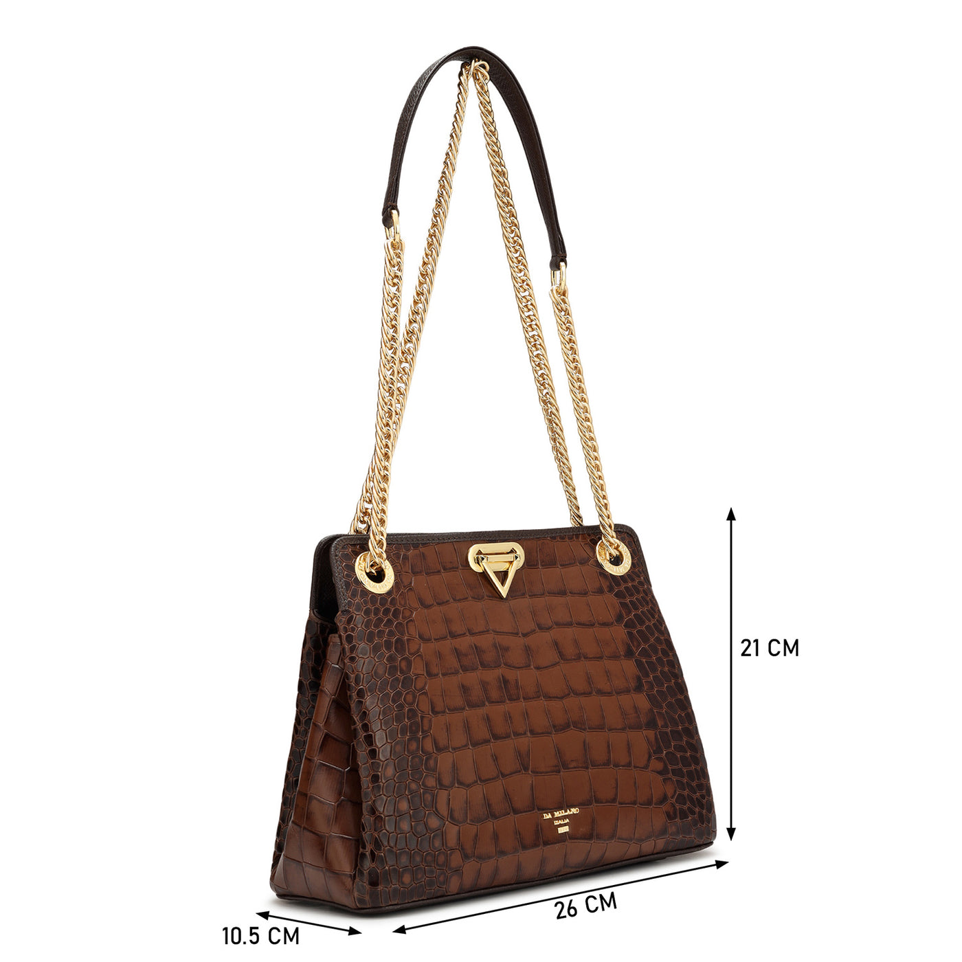 Small Croco Leather Shoulder Bag - Brown