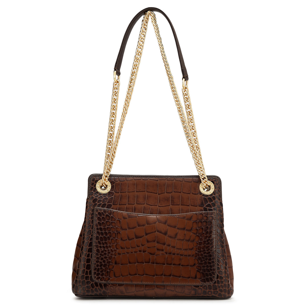 Small Croco Leather Shoulder Bag - Brown
