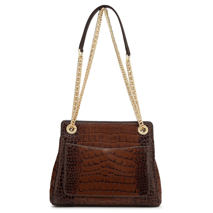 Small Croco Leather Shoulder Bag - Brown