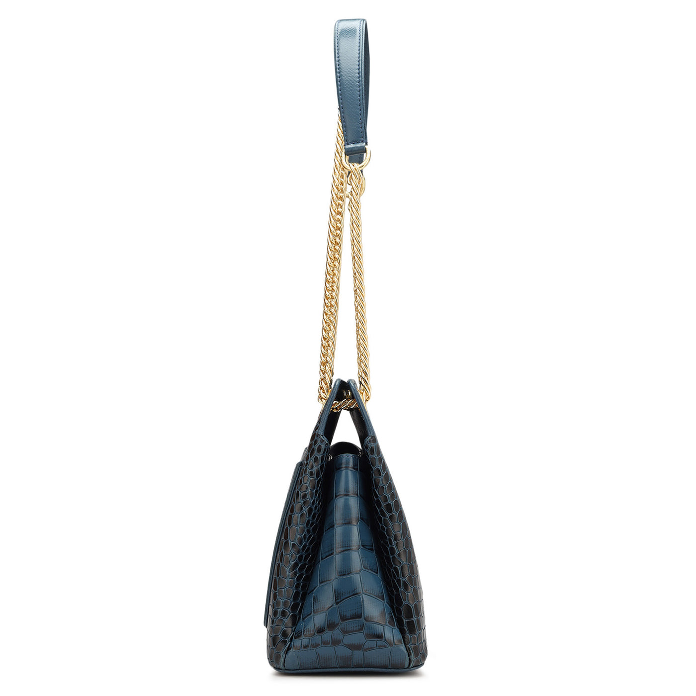 Small Croco Leather Shoulder Bag - Ocean