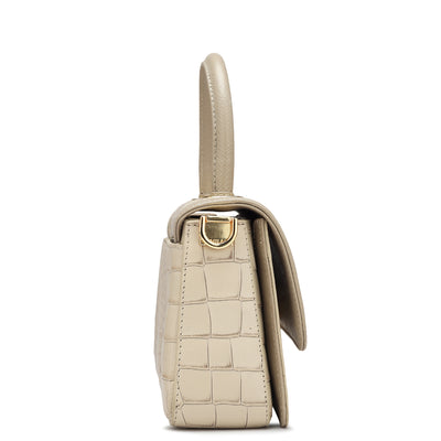 Small Croco Leather Satchel - Frost
