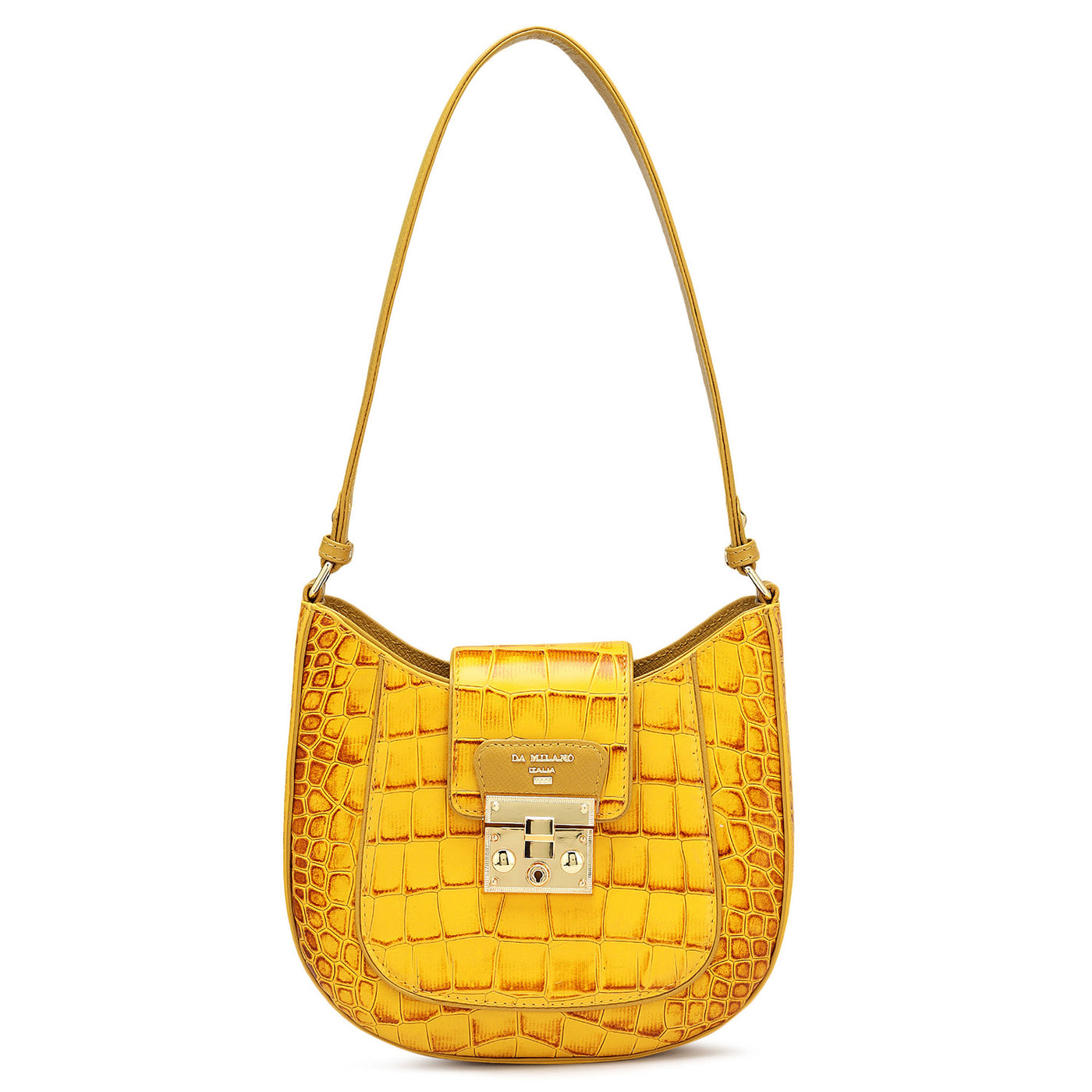 Small Croco Leather Baguette  - Honey