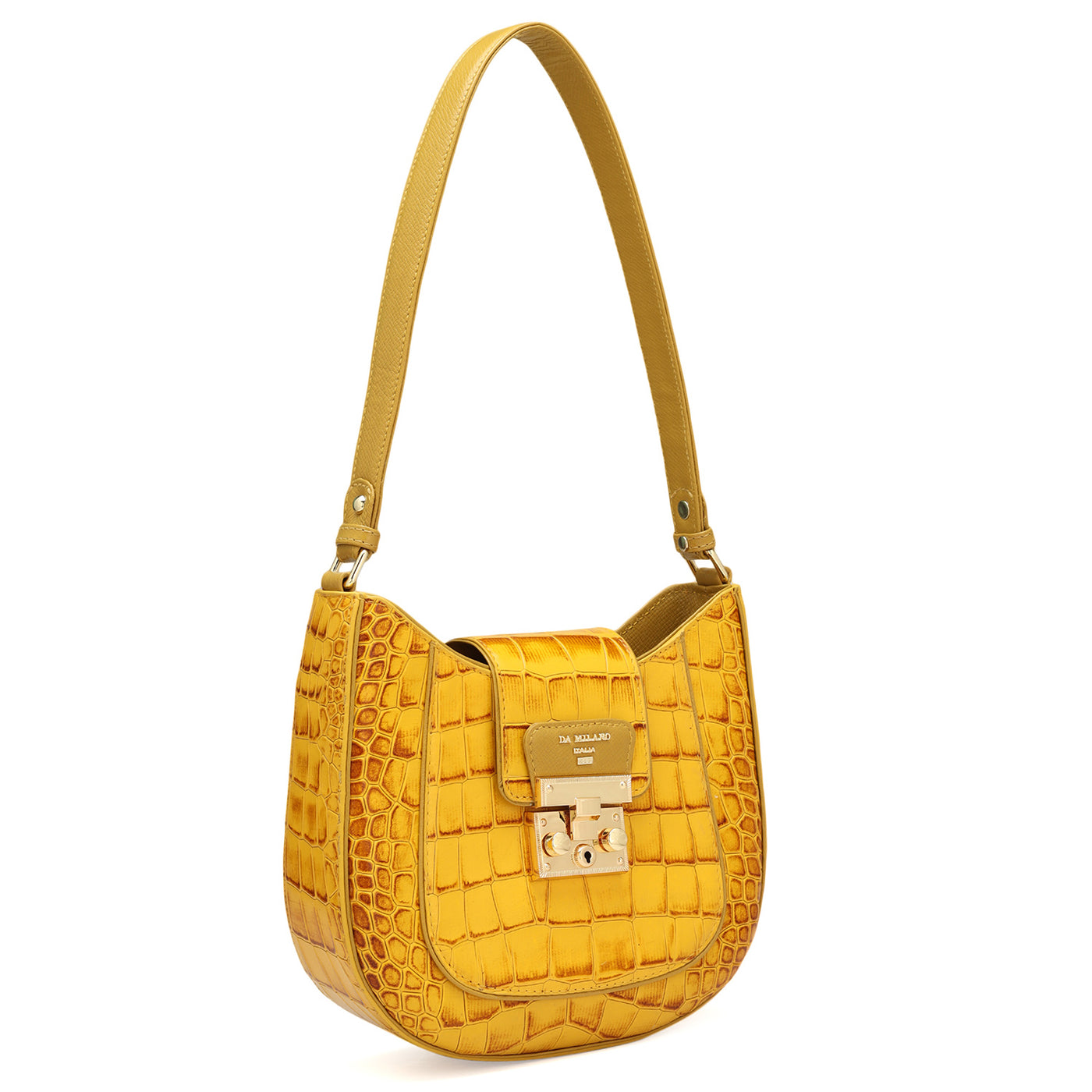 Small Croco Leather Baguette  - Honey