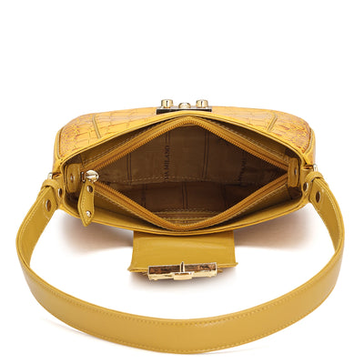 Small Croco Leather Baguette  - Honey