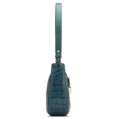 Small Croco Leather Baguette  - Ocean