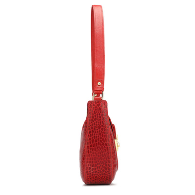 Small Croco Leather Baguette - Tomato