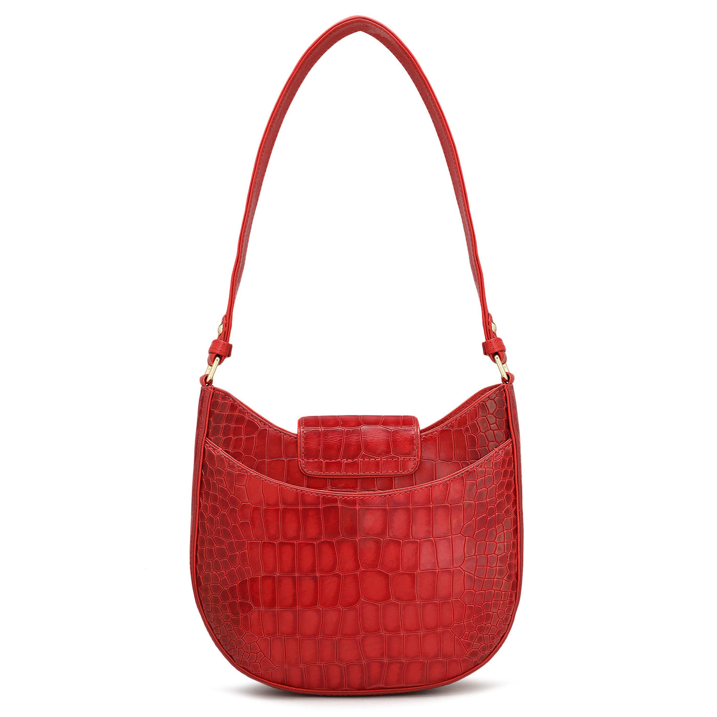 Small Croco Leather Baguette - Tomato