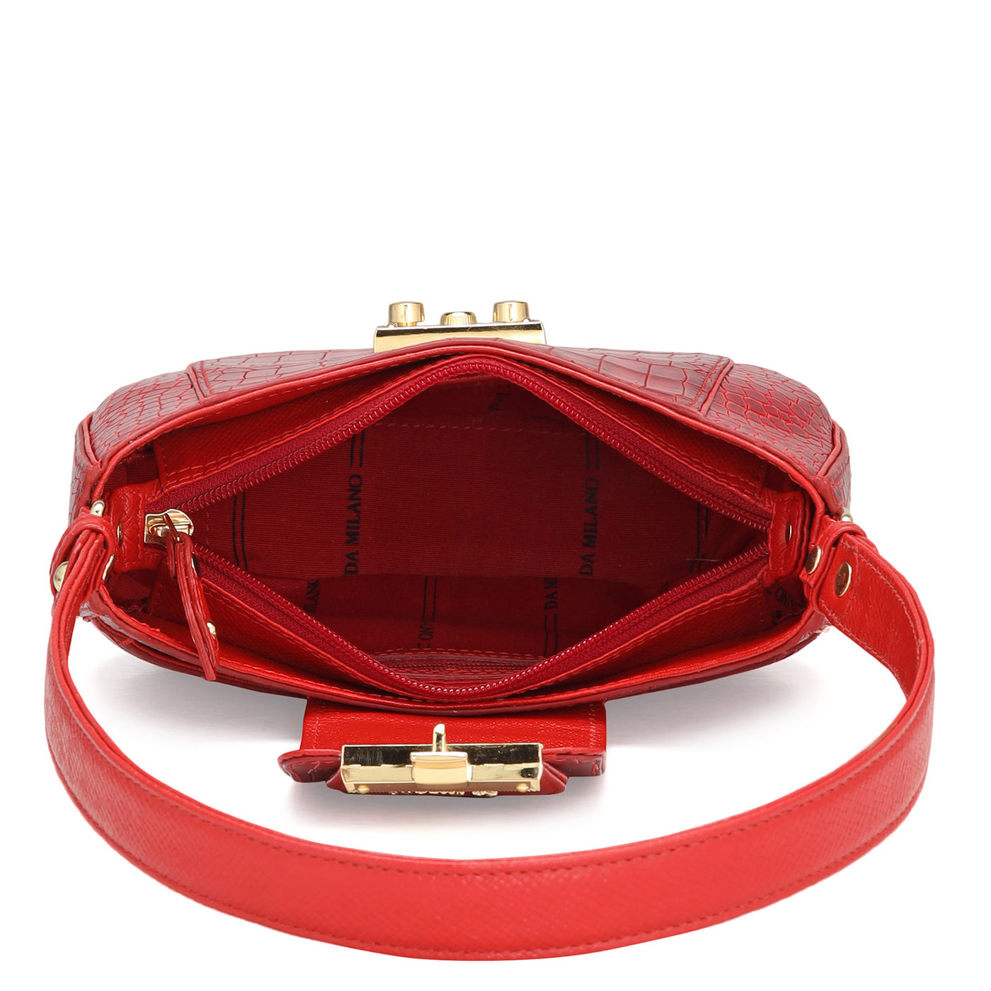 Small Croco Leather Baguette - Tomato