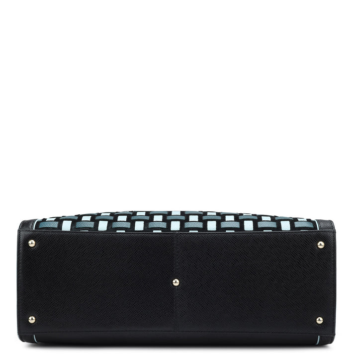 Medium Mat Franzy Leather Book Tote - Black