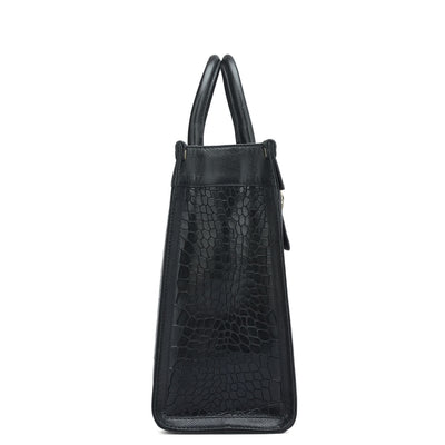 Medium Croco Leather Book Tote - Black