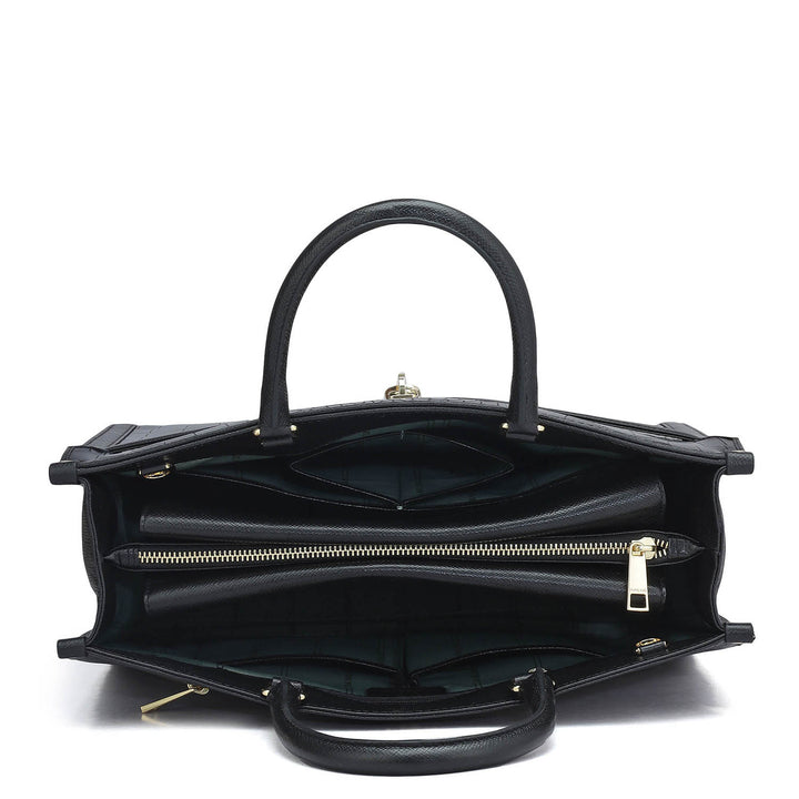 Medium Croco Leather Book Tote - Black