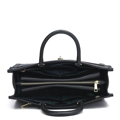 Medium Croco Leather Book Tote - Black