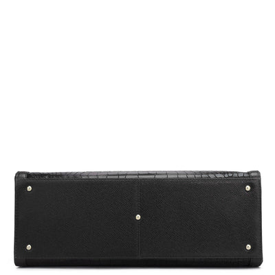 Medium Croco Leather Book Tote - Black