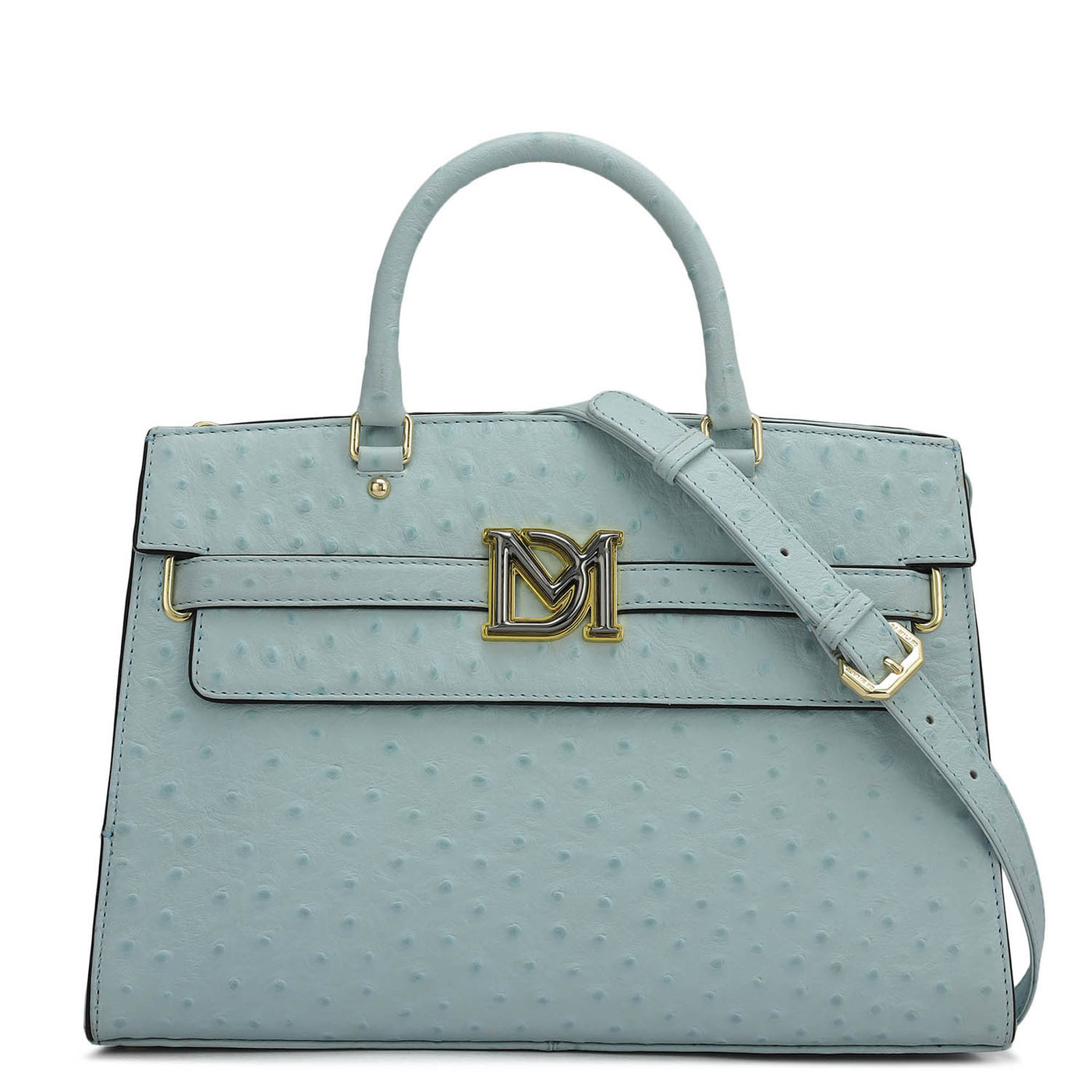 Medium Ostrich Leather Satchel - Ice Blue