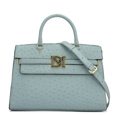 Medium Ostrich Leather Satchel - Ice Blue